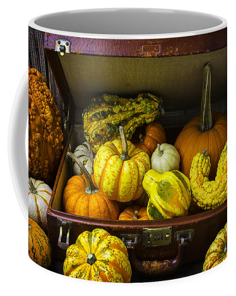 Colorful Coffee Mug featuring the photograph Autumn Suitcase by Garry Gay