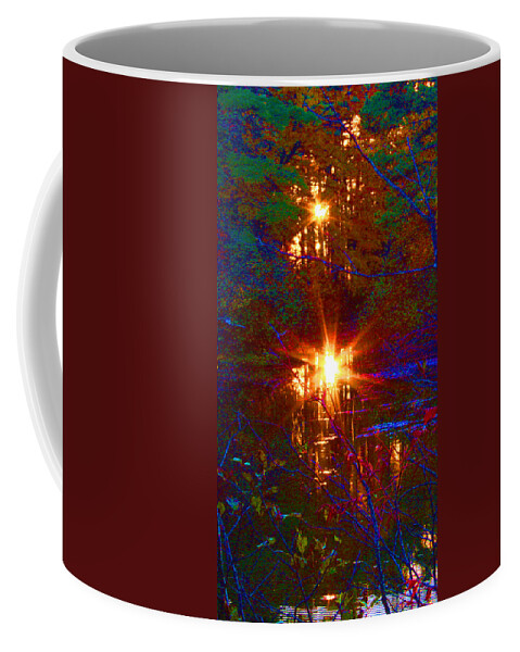Autumn Coffee Mug featuring the painting Autumn Sunburst Reflections by Liz Evensen