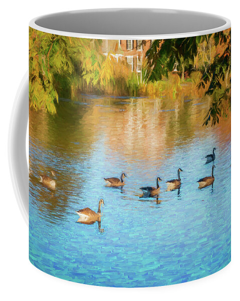 Geese Coffee Mug featuring the photograph Autumn Swim by Cathy Kovarik