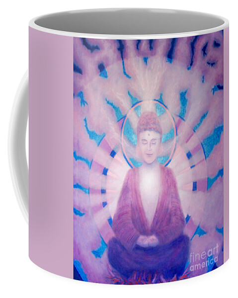 Buddha Coffee Mug featuring the painting Awakening Buddha by Brian Commerford