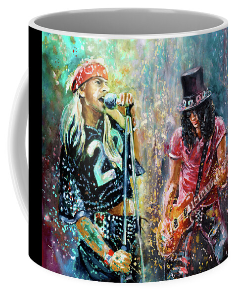 Music Coffee Mug featuring the painting Axl Rose And Slash by Miki De Goodaboom