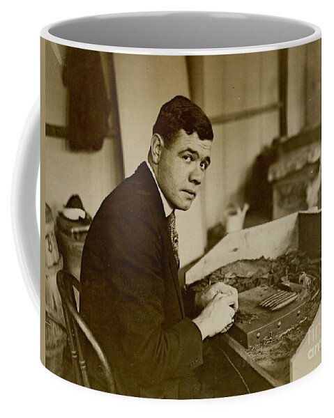Babe Ruth Rolls Cigars 1919 Coffee Mug featuring the photograph Babe Ruth Rolls Cigars 1919 by Padre Art