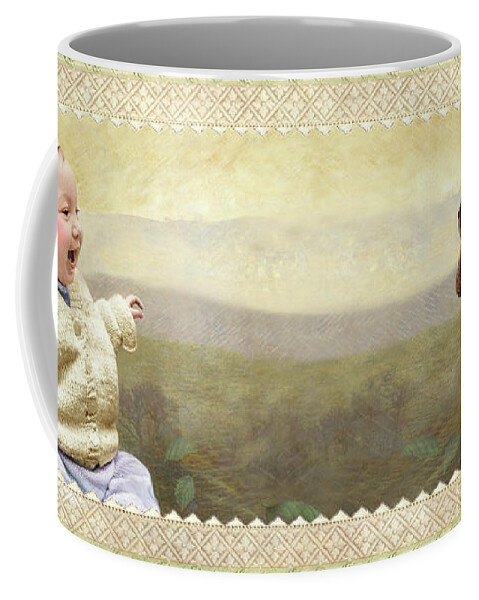  Coffee Mug featuring the photograph Baby and Bunny Talk by Adele Aron Greenspun