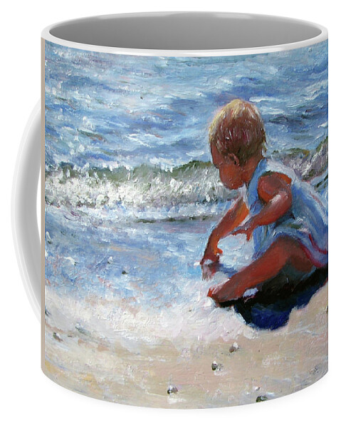 Babies Coffee Mug featuring the painting Baby and the Beach by Marie Witte