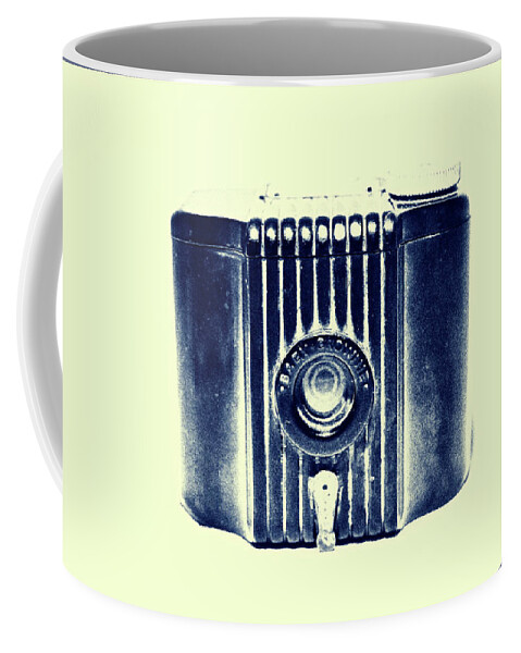 Art Deco Coffee Mug featuring the photograph Baby Brownie Navy and Pale Yellow with border by Tony Grider