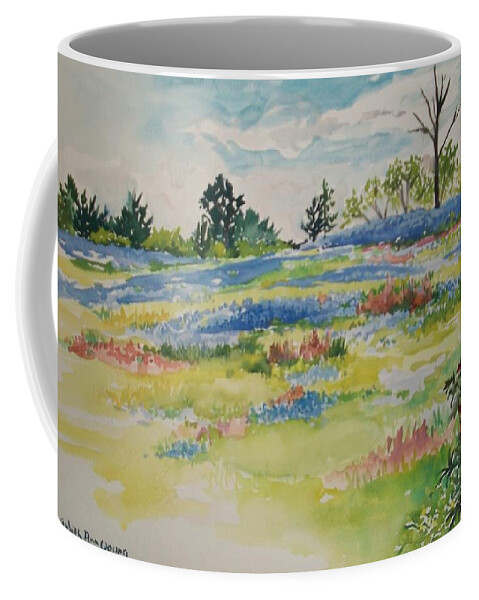 Nature Coffee Mug featuring the painting Bachelor Button Fields by Judith Young