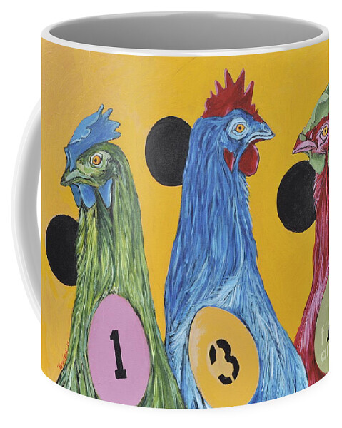 A Chicken It Represents The Mexican University Students For Protest Elections Coffee Mug featuring the painting Bachoco inside the boX by Plata Garza