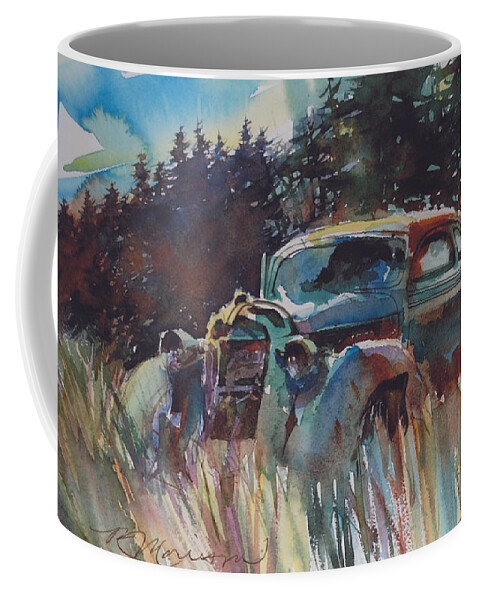 37 Plymouth Coffee Mug featuring the painting Back to Earth by Ron Morrison