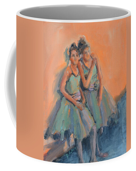 Ballet Coffee Mug featuring the painting Backstage Ballerinas by Donna Tuten