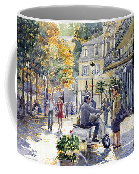 Watercolor Coffee Mug featuring the painting Baden-Baden Sophienstr Last Warm Day by Yuriy Shevchuk