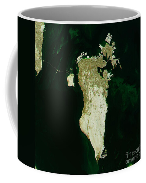 Bahrain Coffee Mug featuring the digital art Bahrain Topographic Map Natural Color Top View by Frank Ramspott