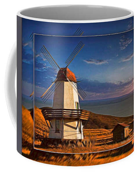 Windmill Coffee Mug featuring the digital art Baker City Windmill_1a by Walter Herrit