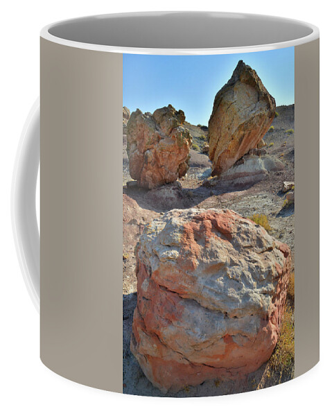 Grand Junction Coffee Mug featuring the photograph Balanced Boulders in Bentonite Site by Ray Mathis