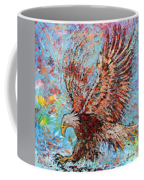 Bald Eagle Coffee Mug featuring the painting Bald Eagle Hunting by Jyotika Shroff