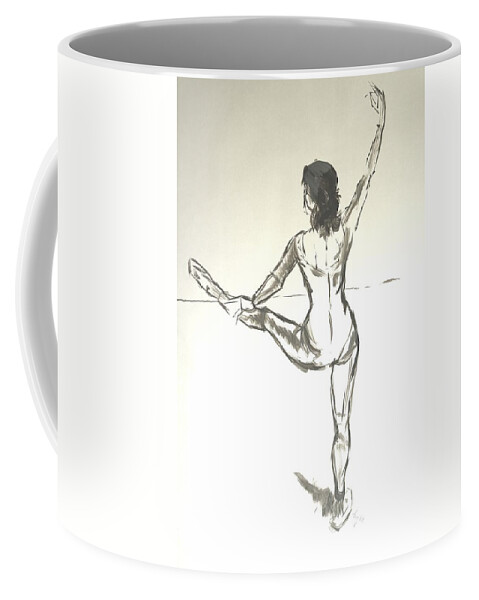  Coffee Mug featuring the drawing Ballet Dancer With Left Leg On Bar by Mike Jory