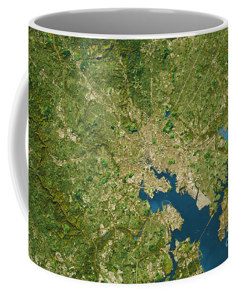 Baltimore Coffee Mug featuring the photograph Baltimore City Topographic Map Natural Color by Frank Ramspott