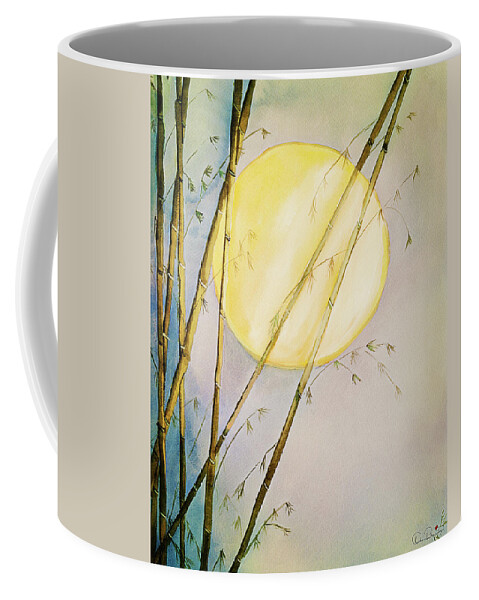 Bamboo Coffee Mug featuring the painting Bamboo Moon watercolor painting by Dee Browning
