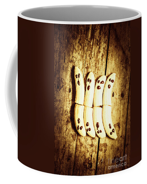 Fruit Coffee Mug featuring the photograph Banana ghosts looking to split at halloween party by Jorgo Photography