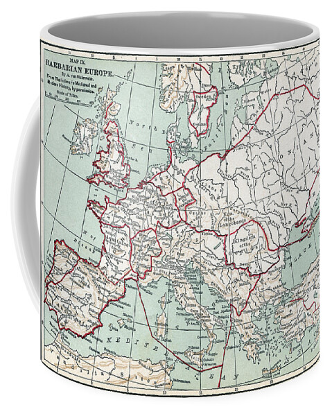 1894 Coffee Mug featuring the drawing Barbarian Europe Map. by Granger