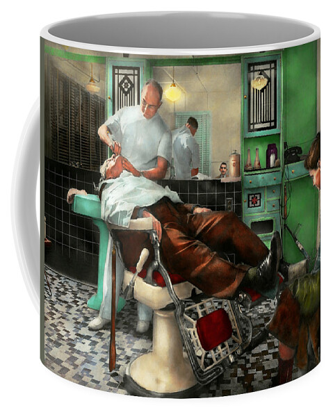 Barber Coffee Mug featuring the photograph Barber - Shave - Pennepacker's barber shop 1942 by Mike Savad