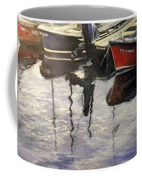 Arte Coffee Mug featuring the painting Barcas en puertochico-Santander by Tomas Castano