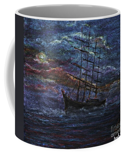Ship Coffee Mug featuring the pastel Barco Negro- Tribute to Amalia Rodrigues by Amalia Suruceanu