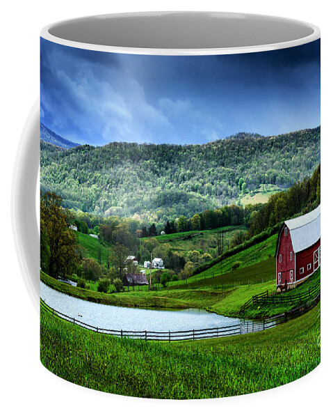 Pasture Field Coffee Mug featuring the photograph Barn and Pond by Thomas R Fletcher