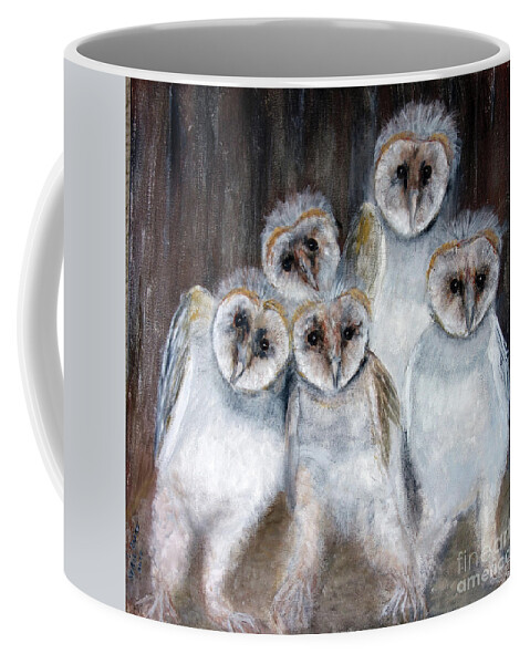 Animals Coffee Mug featuring the painting Barn Owl Chicks by Lyric Lucas