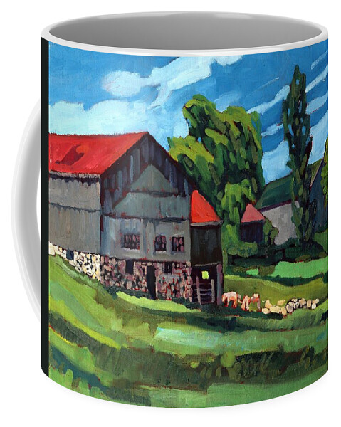 814 Coffee Mug featuring the painting Barn Roofs by Phil Chadwick
