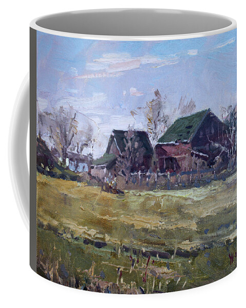 Barns Coffee Mug featuring the painting Barns in Niagara County by Ylli Haruni