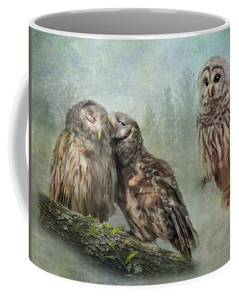 Barred Owl Coffee Mug featuring the photograph Barred Owls - Steal A Kiss by Patti Deters