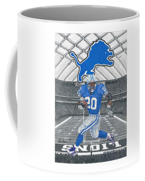 Detroit Lions Coffee Mug featuring the drawing Barry Sanders by Chris Brown