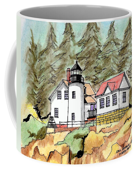 Drawings By Paul Meinerth Coffee Mug featuring the drawing Bass Harbor Head Light by Paul Meinerth