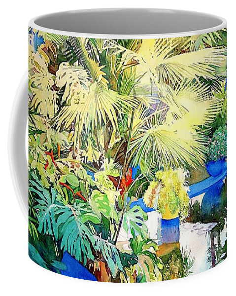  Exotic Coffee Mug featuring the painting Bassin - Jardin Majorelle - Marrakech - Maroc by Francoise Chauray