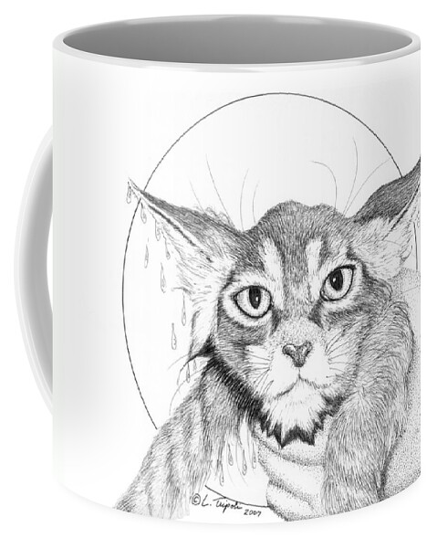 Cat Coffee Mug featuring the drawing Bath Time by Lawrence Tripoli