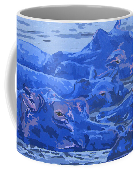 African Hippos Coffee Mug featuring the painting Bathing Beauties by Cheryl Bowman