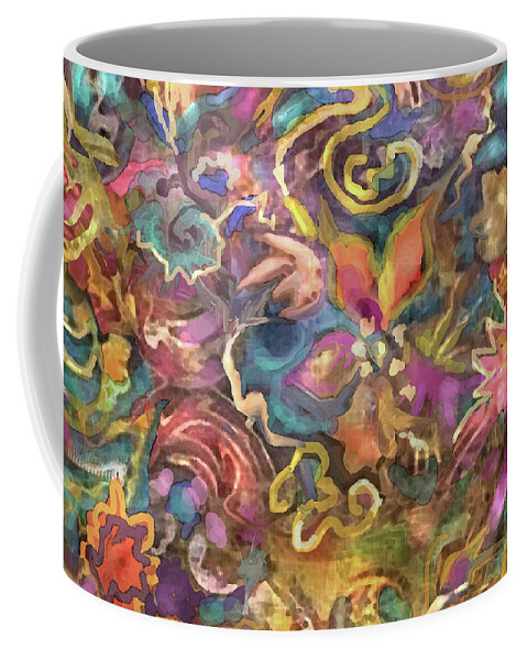 Color Burst Coffee Mug featuring the digital art Pattern - Batik Colorburst by Jean Batzell Fitzgerald