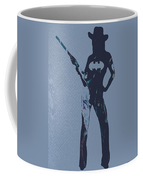 Batman Coffee Mug featuring the painting Batman and the cow girl by Robert Margetts