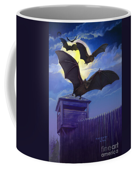 Olf Coffee Mug featuring the painting BatsFly by Robert Corsetti