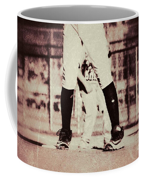 Pitcher With Holes In His Socks Coffee Mug featuring the photograph Battle on the Mound by Leah McPhail