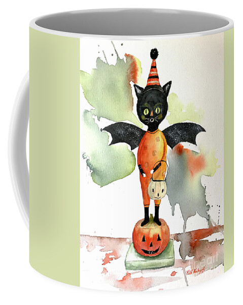 Bat Coffee Mug featuring the painting Batty Vintage Cat by Hilda Vandergriff
