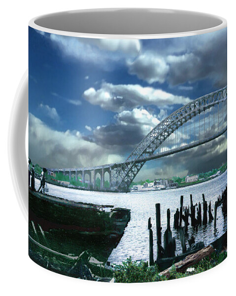 Seascape Coffee Mug featuring the photograph Bayonne Bridge by Steve Karol