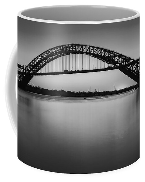 Bayonne Coffee Mug featuring the photograph Bayonne Bridge Sundown BW by Susan Candelario