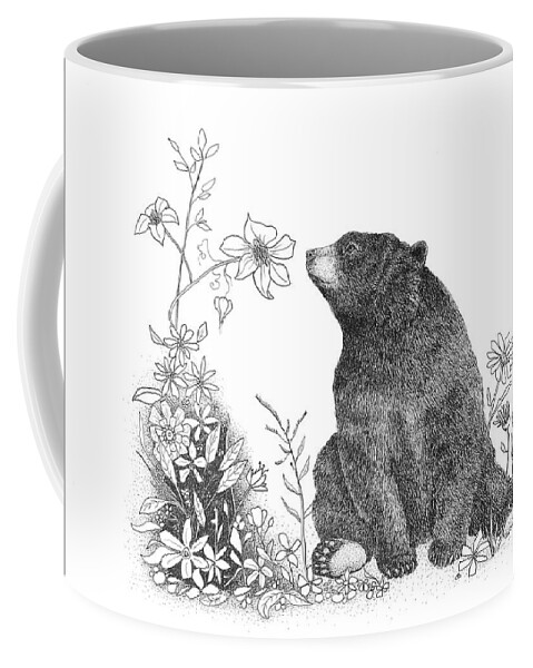 Wildlife Coffee Mug featuring the drawing Be sure to smell the flowers along the way by Monica Burnette