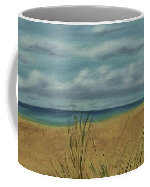  Coffee Mug featuring the painting Beach and Clouds by Barrie Stark