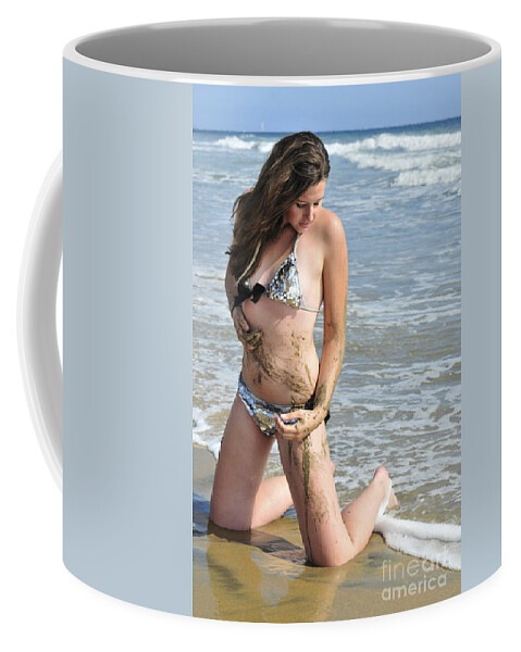 Girl Coffee Mug featuring the photograph Beach at play by Robert WK Clark