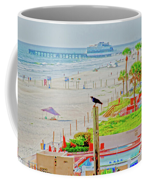 Beach Bird Coffee Mug featuring the photograph Beach Bird on a Pole by Gina O'Brien