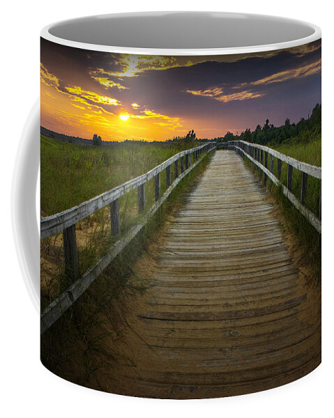 Beach Coffee Mug featuring the photograph Beach Boardwalk at Sunset by Randall Nyhof