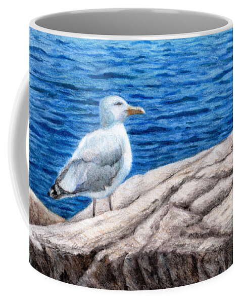 Herring Gull Coffee Mug featuring the drawing Beach Bum by Shana Rowe Jackson