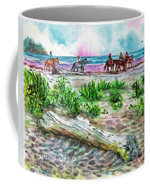 Beachscape #4 Coffee Mug featuring the painting Beach Horseback Riding by Cynthia Pride